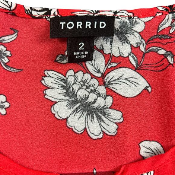 Torrid Georgette Keyhole Tank Size 2X (2) Reddish Orange Floral Keyhole High Low - Picture 8 of 11